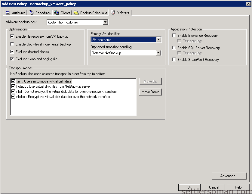 NetBackup policy for backup VMware 5