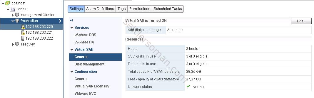 VSAN cluster on ESXi VMs.