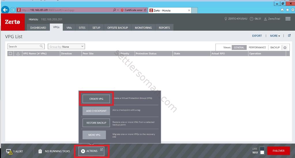 How to create and configure Zerto Virtual Protection Group (VPG)