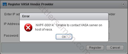 Failed to register NetApp VASA Provider - NBPF-00014: Unable to contact VASA server on host