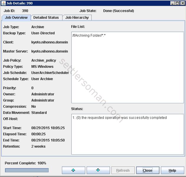 How to archive files using a NetBackup policy Windows success