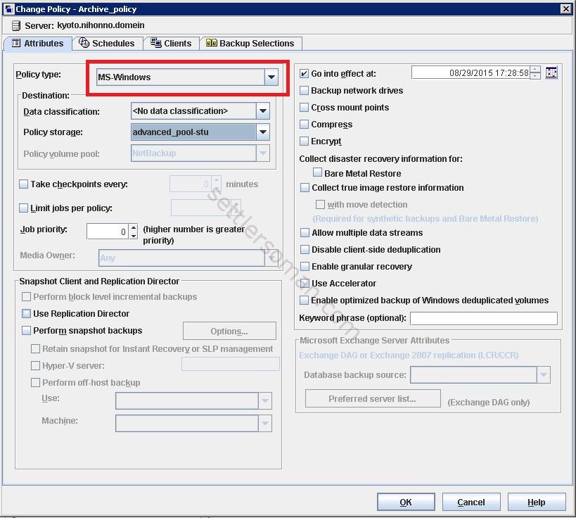 How to archive files using a NetBackup policy Windows