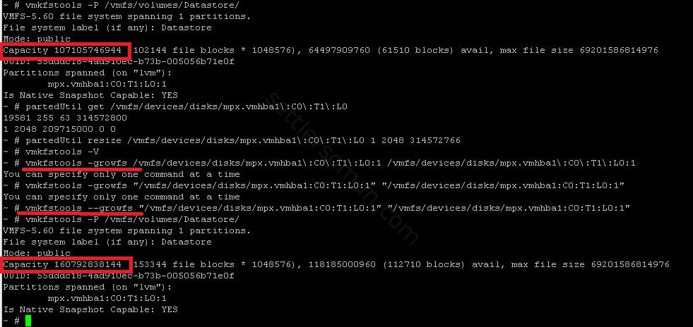 How to expand VMFS datastore from the command line (CLI) on vSphere 5.x and 6.x