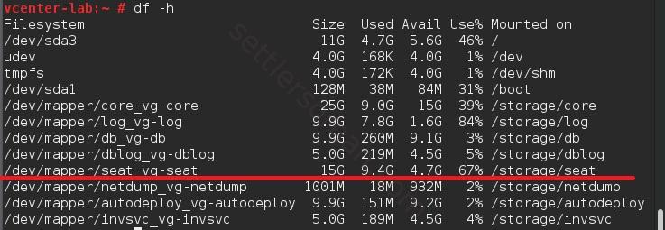 Storage seat filesystem is low on space or inodes 00